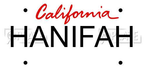 HANIFAH California License Plate