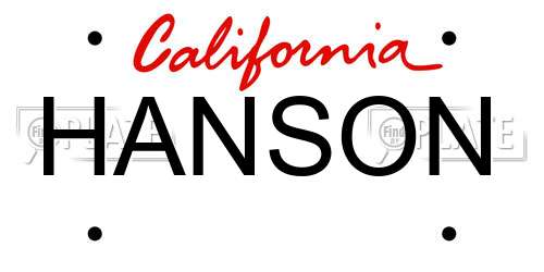 HANSON California License Plate