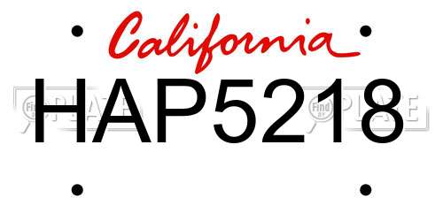 HAP5218 California License Plate