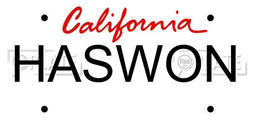 HASWON California License Plate