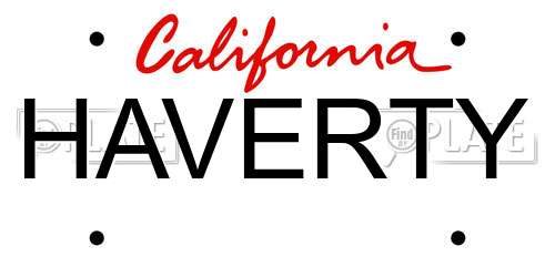 HAVERTY California License Plate