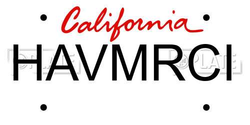 HAVMRCI California License Plate
