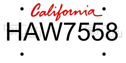 HAW7558 California License Plate