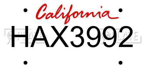 HAX3992 California License Plate