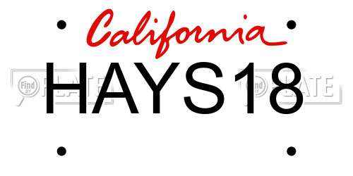 HAYS18 California License Plate