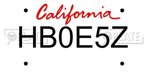 HB0E5Z California License Plate