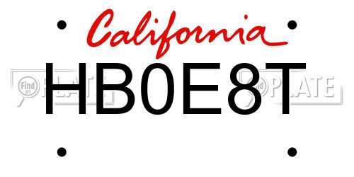 HB0E8T California License Plate