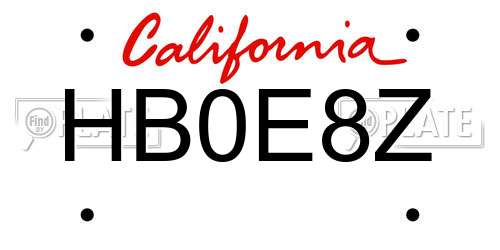 HB0E8Z California License Plate