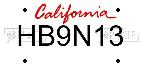 HB9N13 California License Plate