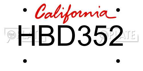 HBD352 California License Plate