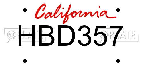 HBD357 California License Plate