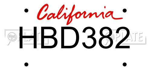 HBD382 California License Plate