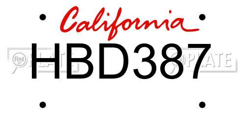 HBD387 California License Plate