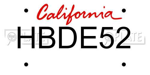 HBDE52 California License Plate