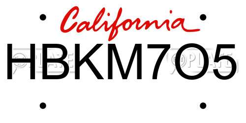 HBKM7O5 California License Plate