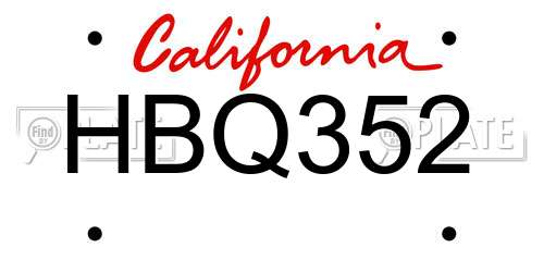 HBQ352 California License Plate