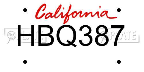HBQ387 California License Plate