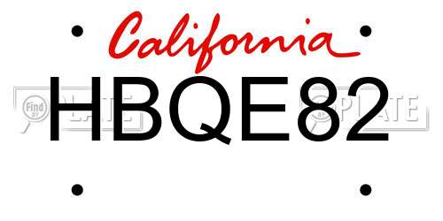 HBQE82 California License Plate