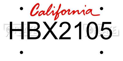 HBX2105 California License Plate