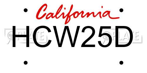 HCW25D California License Plate