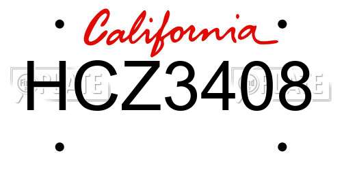 HCZ3408 California License Plate