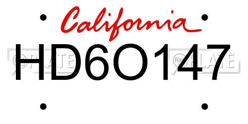 HD6O147 California License Plate