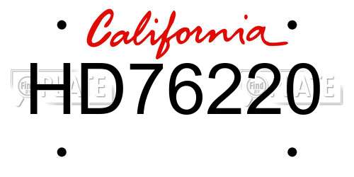 HD76220 California License Plate