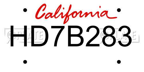 HD7B283 California License Plate