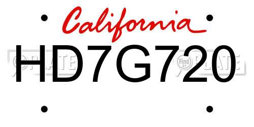 HD7G720 California License Plate