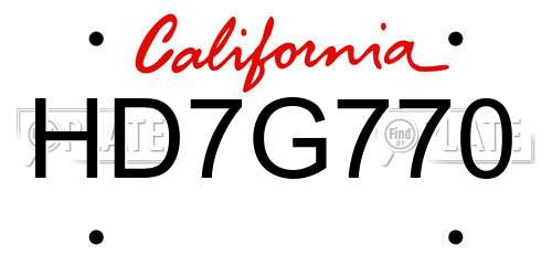 HD7G770 California License Plate