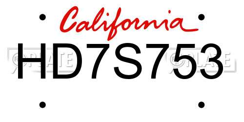 HD7S753 California License Plate