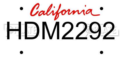 HDM2292 California License Plate
