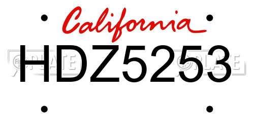 HDZ5253 California License Plate