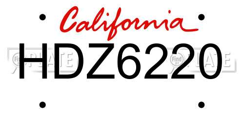 HDZ6220 California License Plate