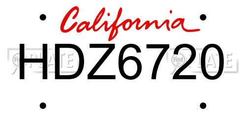 HDZ6720 California License Plate