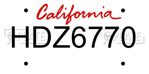 HDZ6770 California License Plate