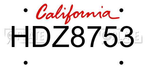 HDZ8753 California License Plate