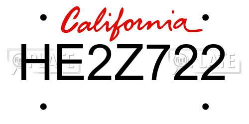 HE2Z722 California License Plate
