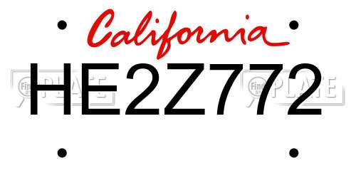 HE2Z772 California License Plate