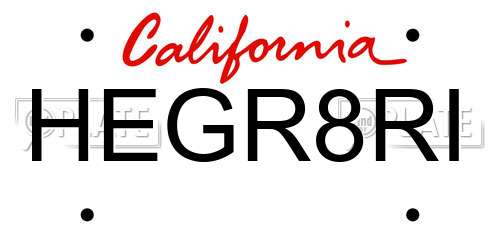 HEGR8RI California License Plate
