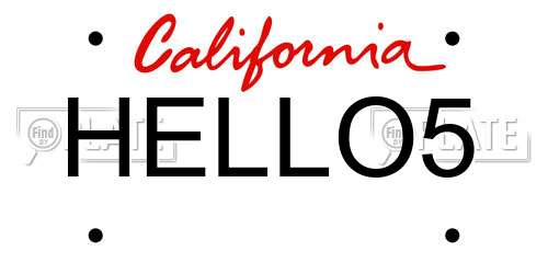 HELLO5 California License Plate