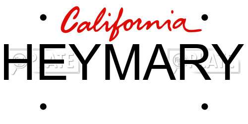 HEYMARY California License Plate