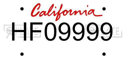 HF09999 California License Plate