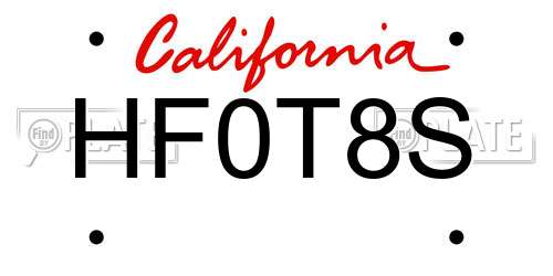 HF0T8S California License Plate