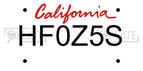 HF0Z5S California License Plate
