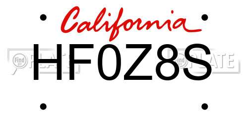 HF0Z8S California License Plate