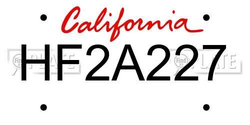 HF2A227 California License Plate