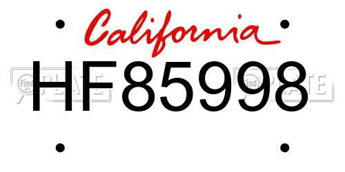 HF85998 California License Plate