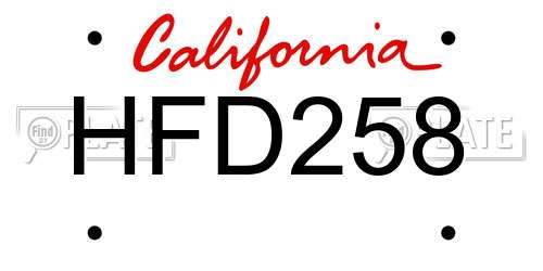 HFD258 California License Plate