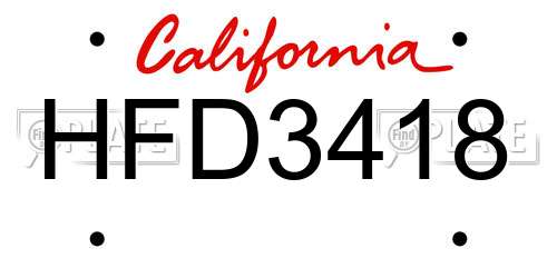 HFD3418 California License Plate